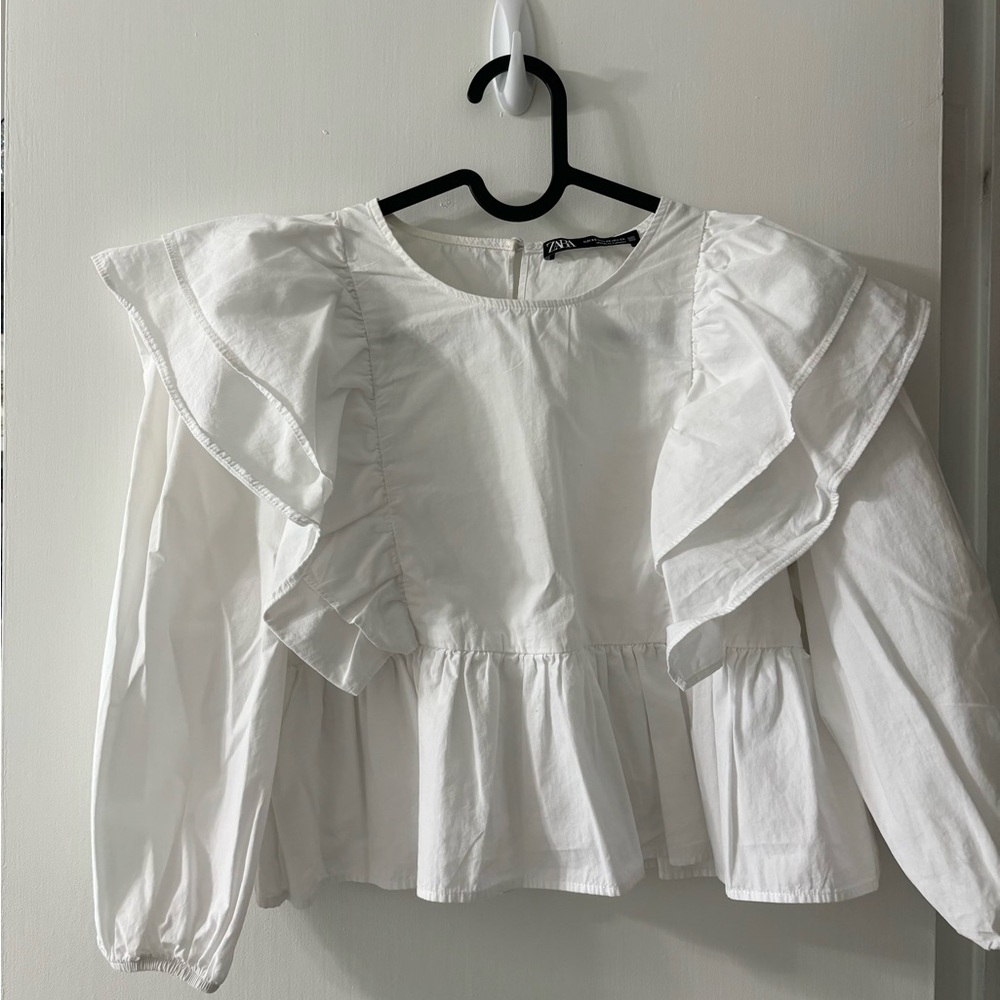 Women's White Ruffle Top